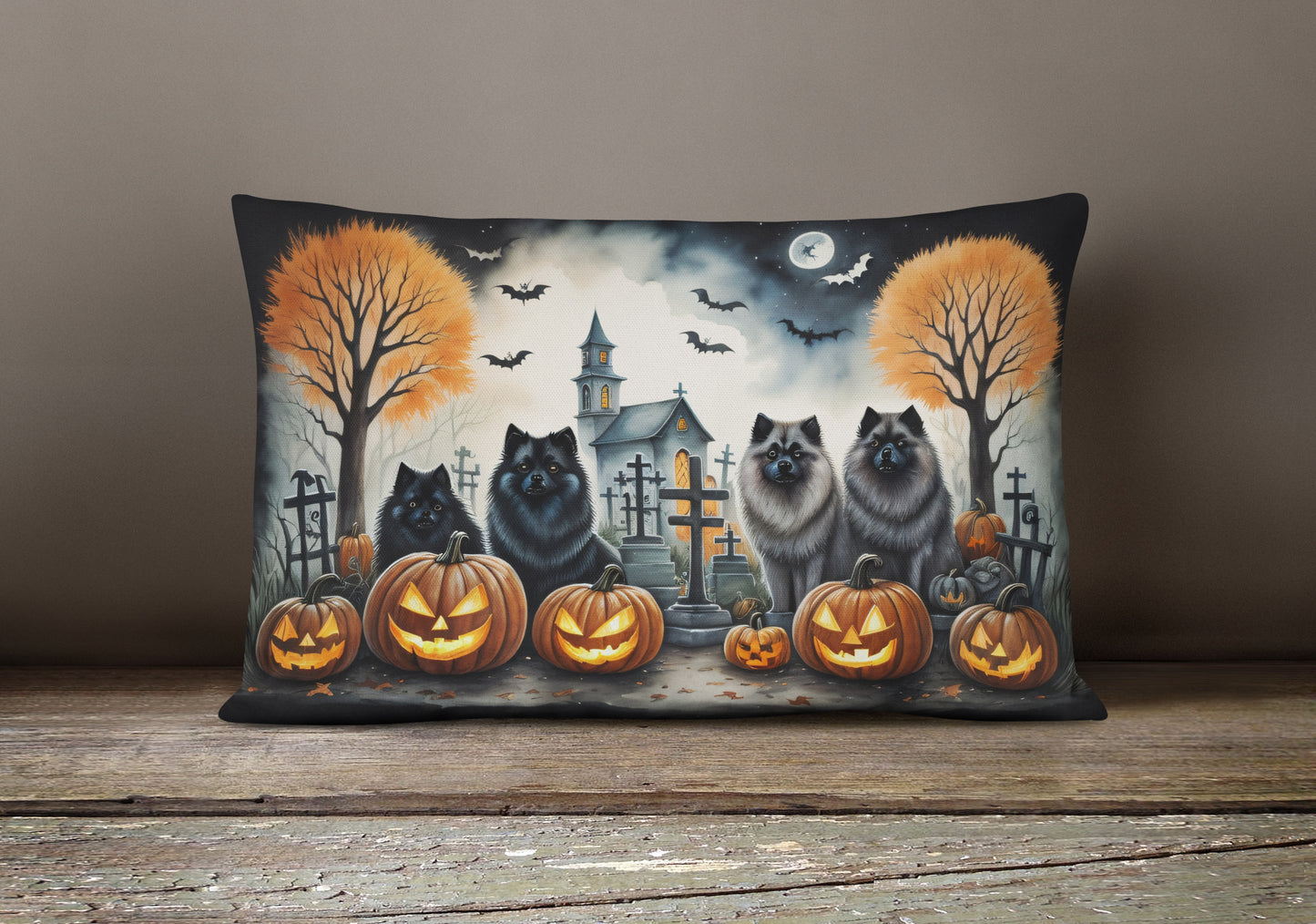 Keeshond Spooky Halloween Throw Pillow