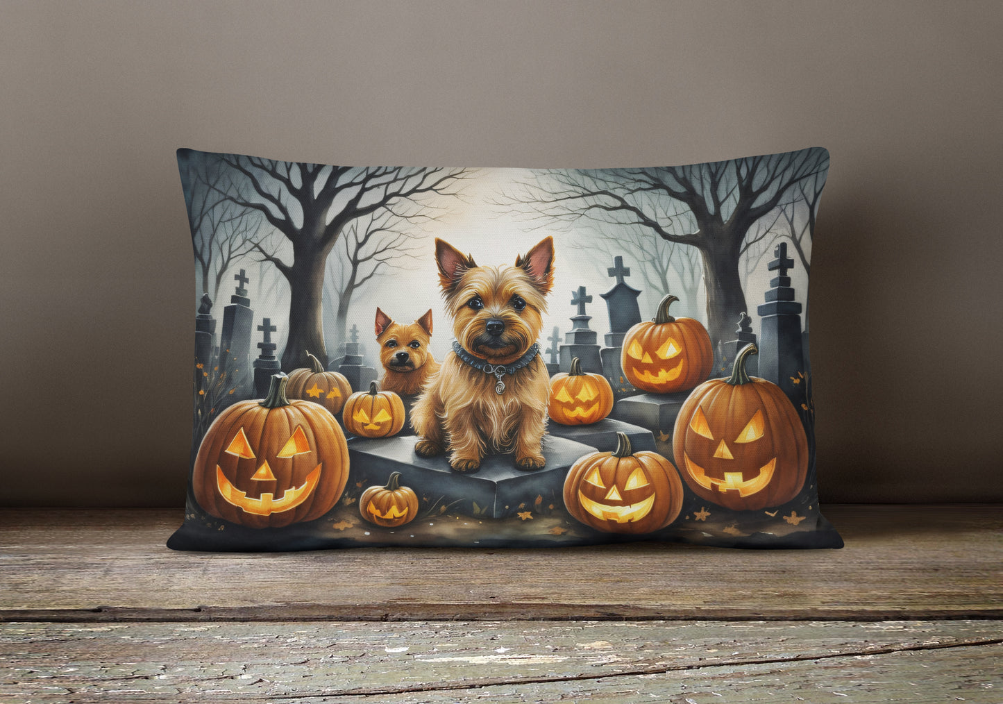 Norwich Terrier Spooky Halloween Throw Pillow