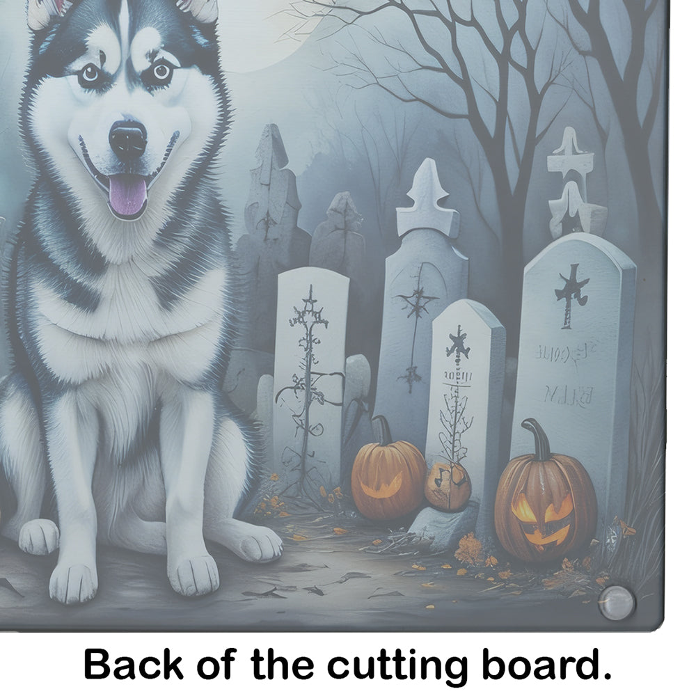 Siberian Husky Spooky Halloween Glass Cutting Board