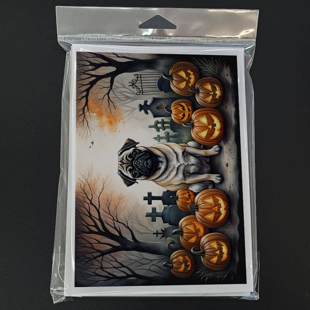 Fawn Pug Spooky Halloween Greeting Cards and Envelopes Pack of 8