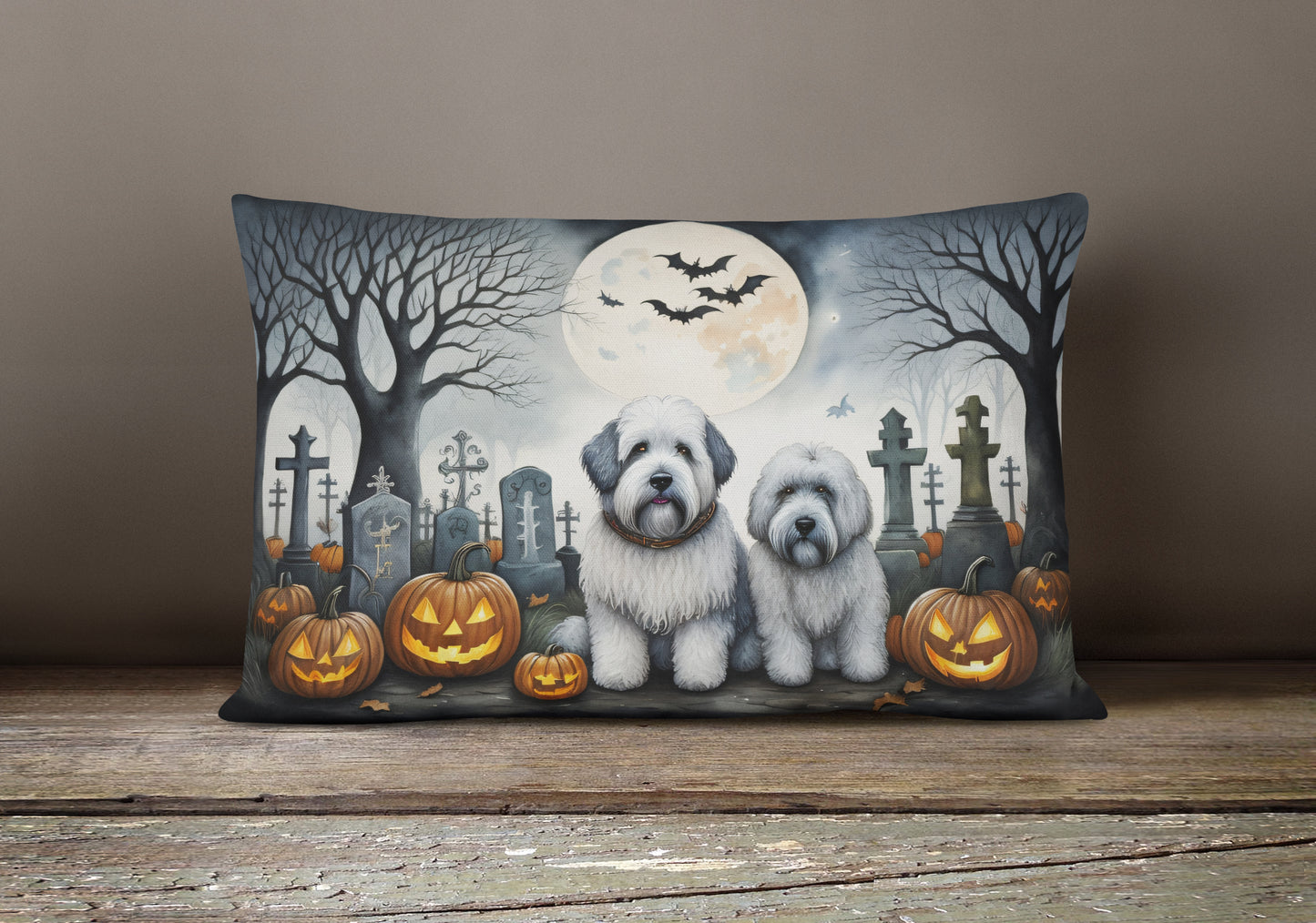 Old English Sheepdog Spooky Halloween Throw Pillow