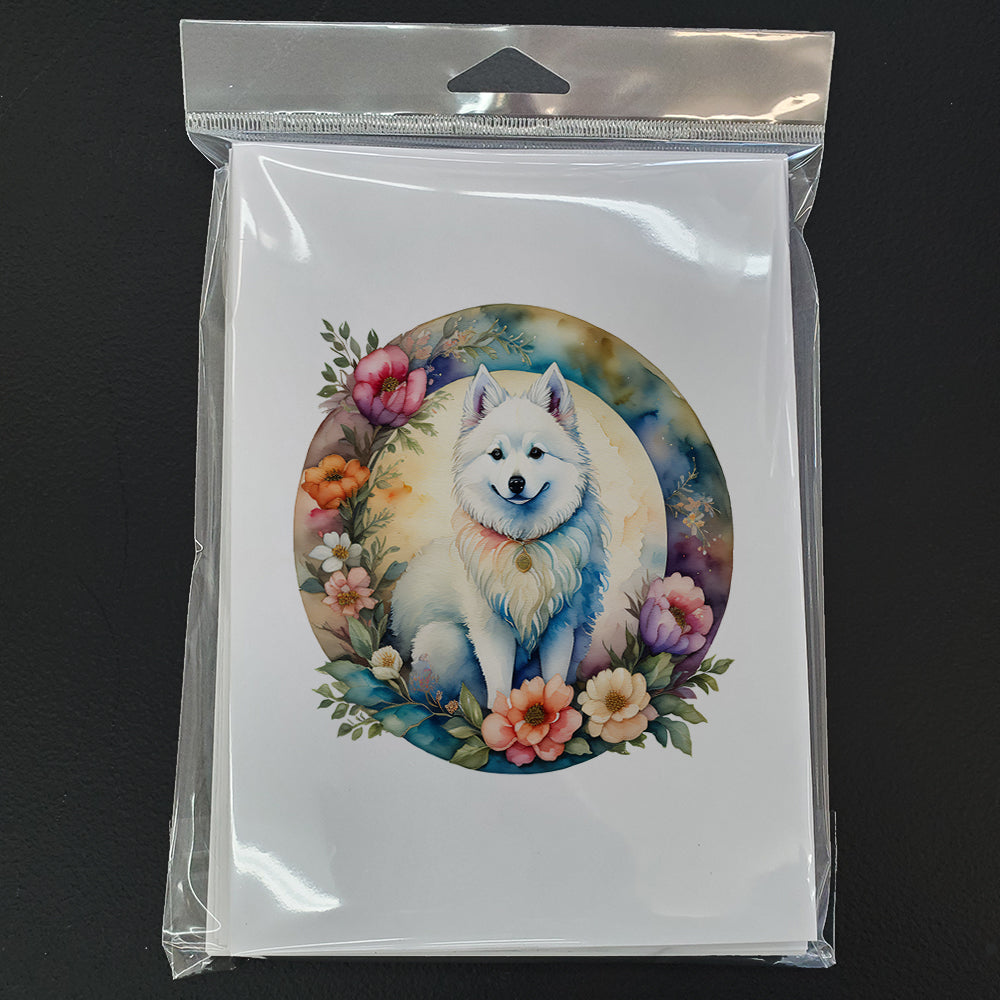 American Eskimo and Flowers Greeting Cards and Envelopes Pack of 8