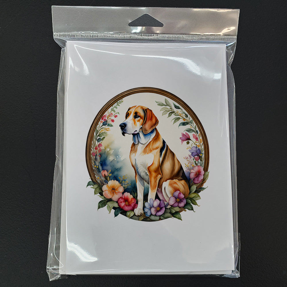American Foxhound and Flowers Greeting Cards and Envelopes Pack of 8