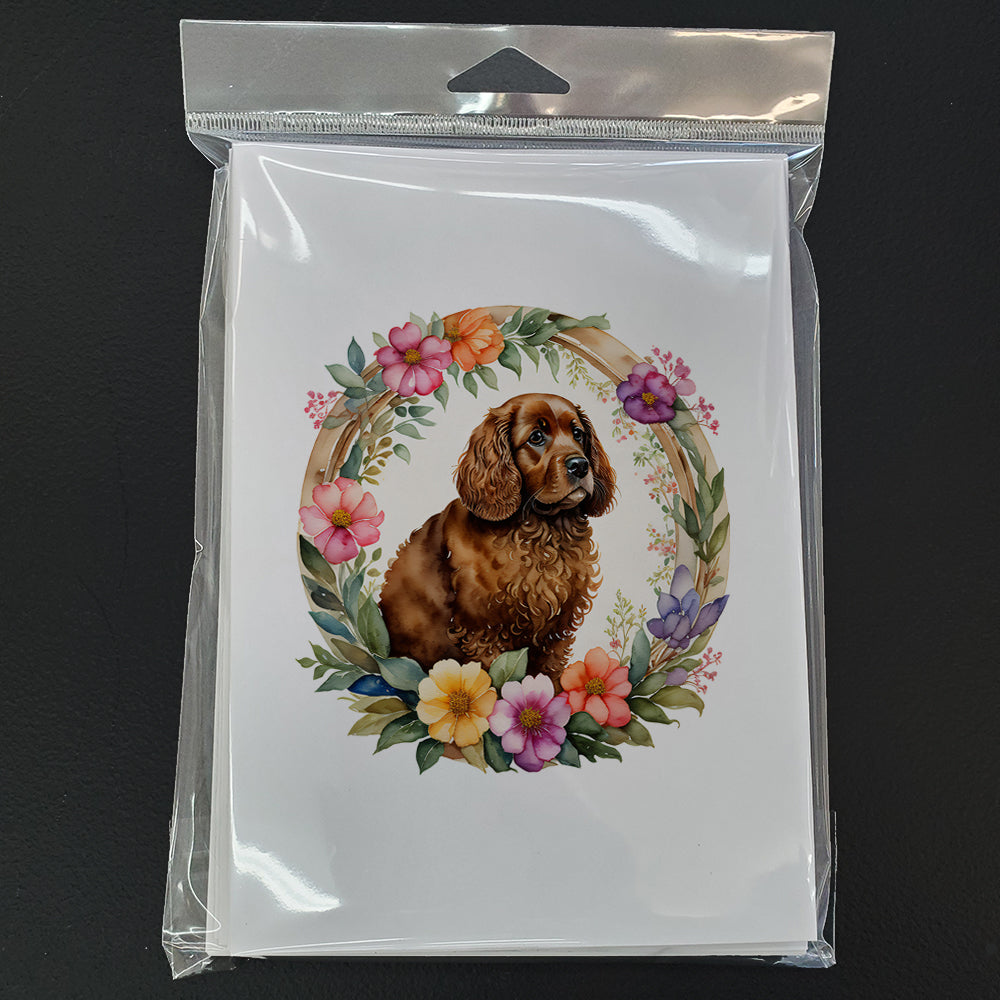 American Water Spaniel and Flowers Greeting Cards and Envelopes Pack of 8