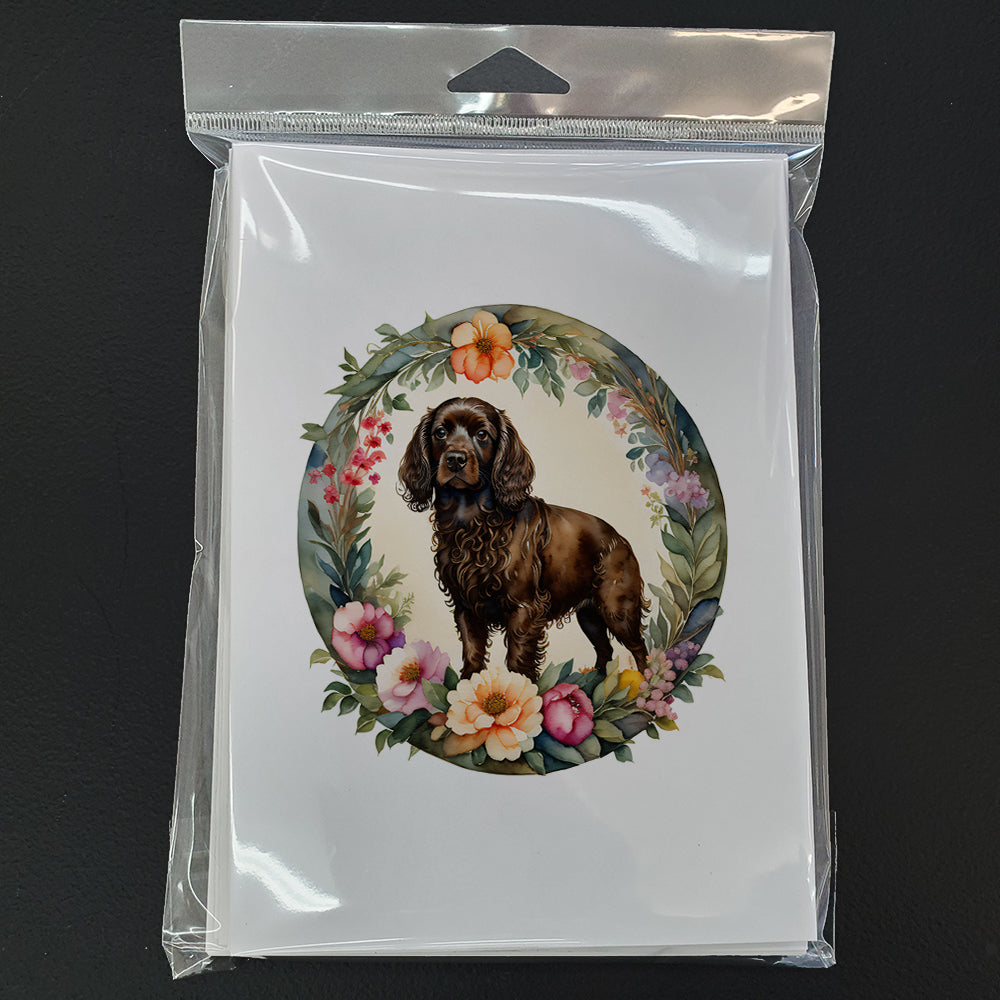 Boykin Spaniel and Flowers Greeting Cards and Envelopes Pack of 8