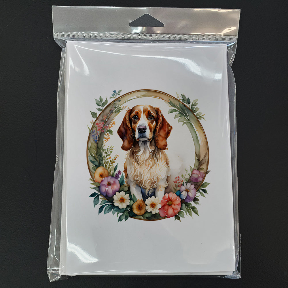Brittany Spaniel and Flowers Greeting Cards and Envelopes Pack of 8