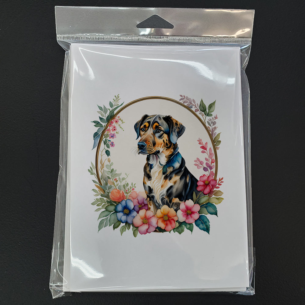 Catahoula Leopard Dog and Flowers Greeting Cards and Envelopes Pack of 8