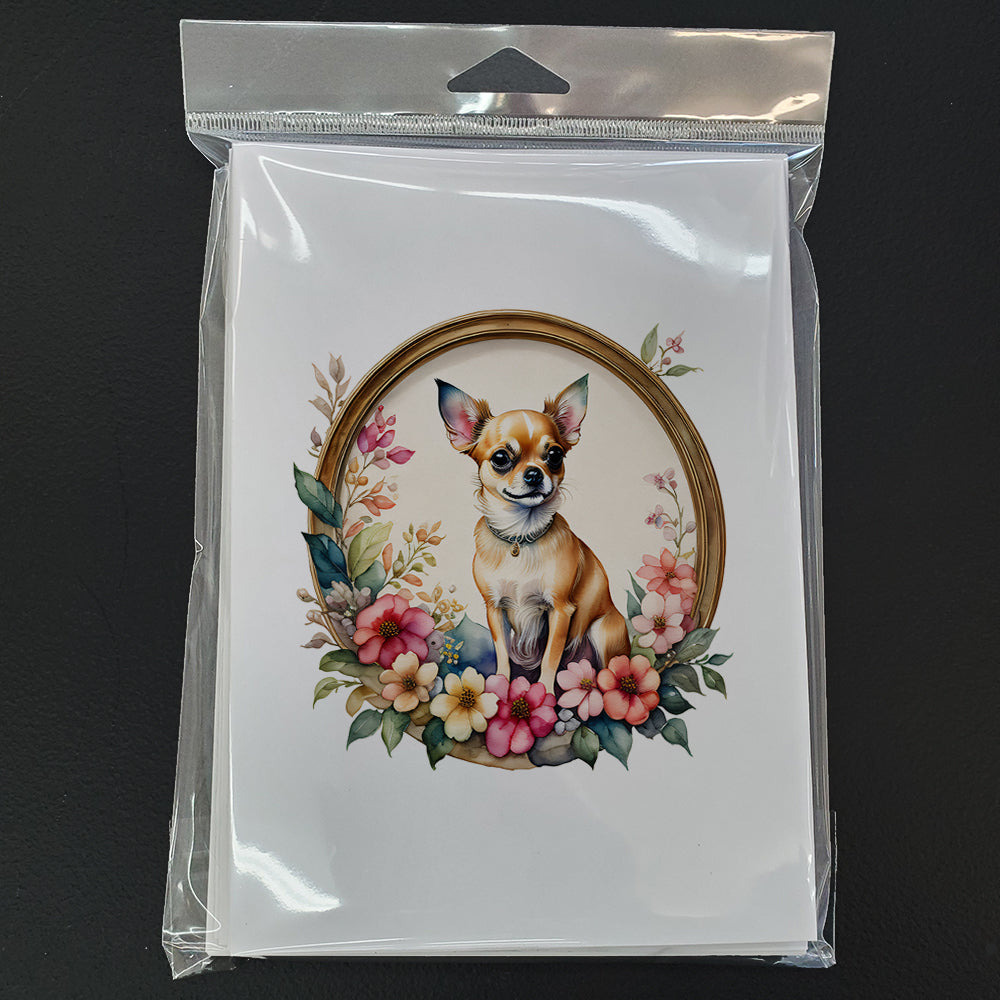 Chihuahua and Flowers Greeting Cards and Envelopes Pack of 8