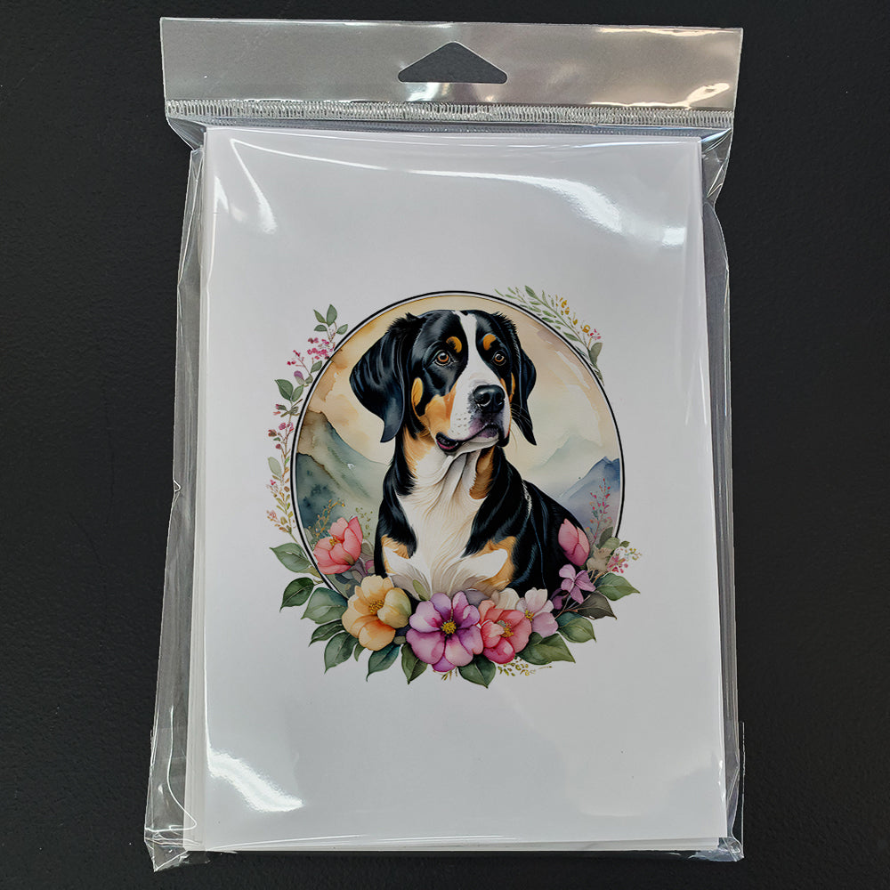Entlebucher Mountain Dog and Flowers Greeting Cards and Envelopes Pack of 8