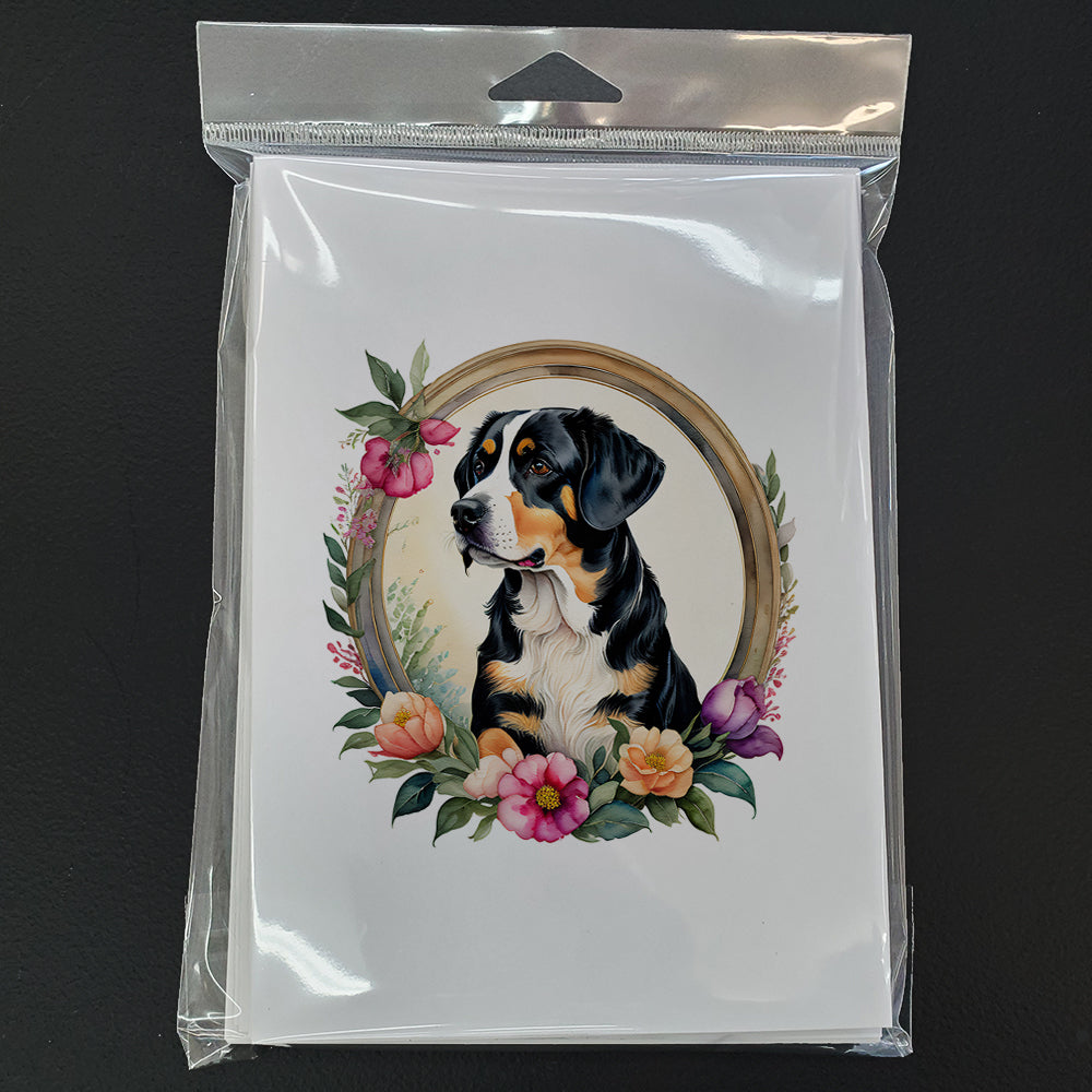 Entlebucher Mountain Dog and Flowers Greeting Cards and Envelopes Pack of 8