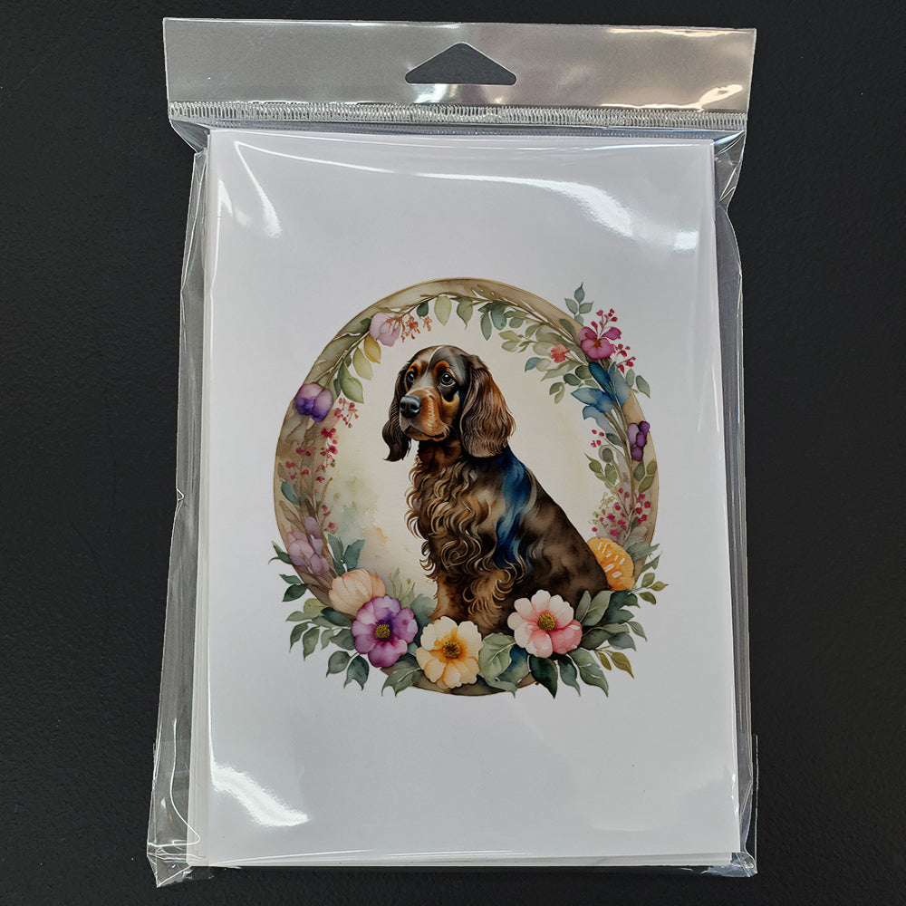 Field Spaniel and Flowers Greeting Cards and Envelopes Pack of 8