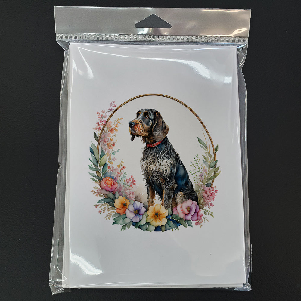 German Wirehaired Pointer and Flowers Greeting Cards and Envelopes Pack of 8