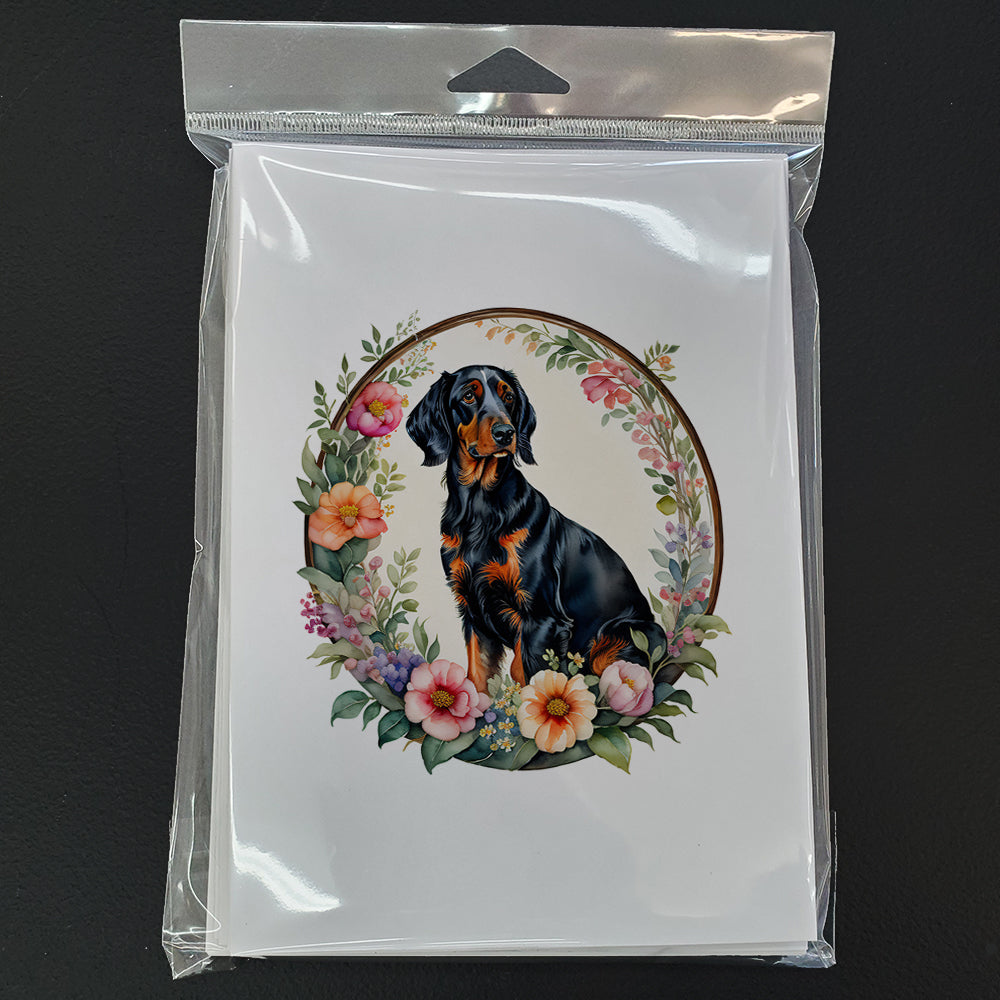 Gordon Setter and Flowers Greeting Cards and Envelopes Pack of 8