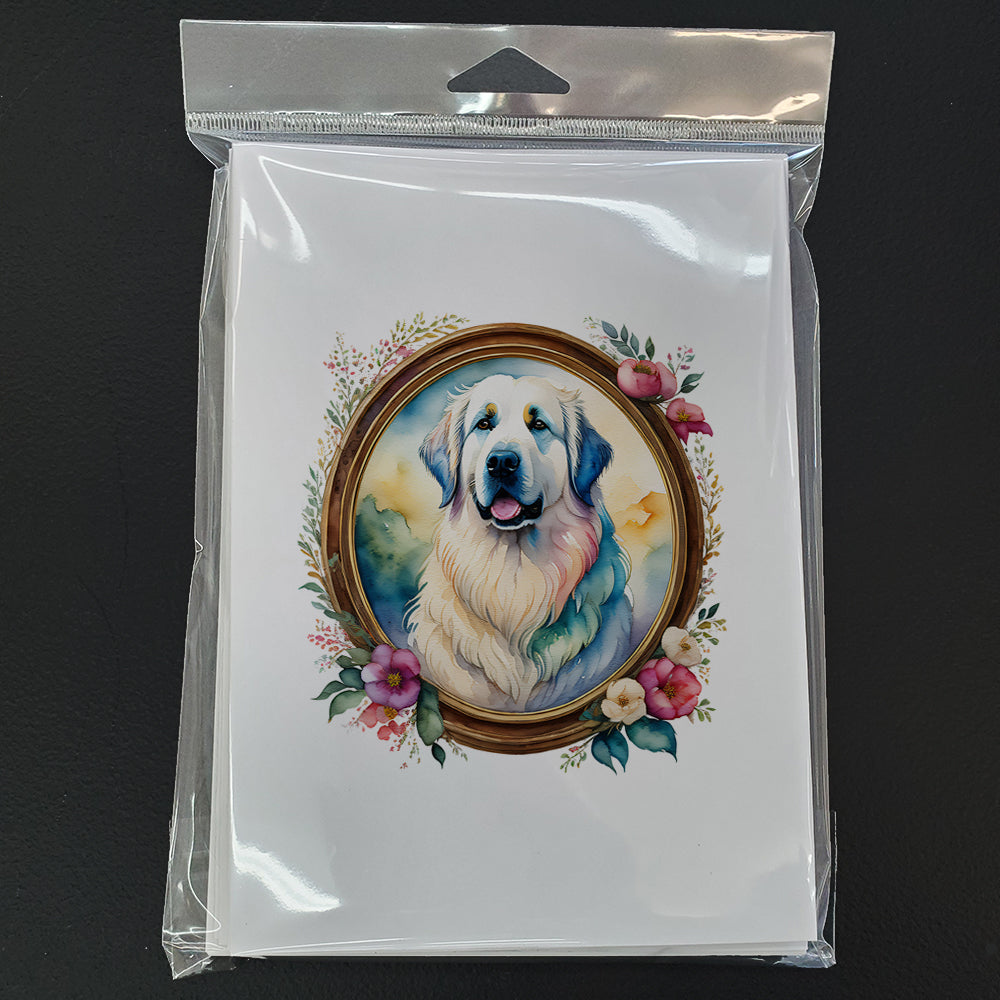 Great Pyrenees and Flowers Greeting Cards and Envelopes Pack of 8