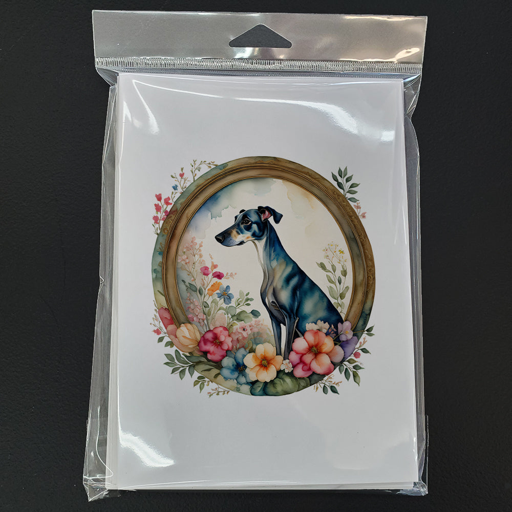 Greyhound and Flowers Greeting Cards and Envelopes Pack of 8