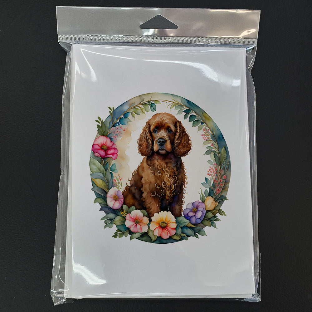 Irish Water Spaniel and Flowers Greeting Cards and Envelopes Pack of 8