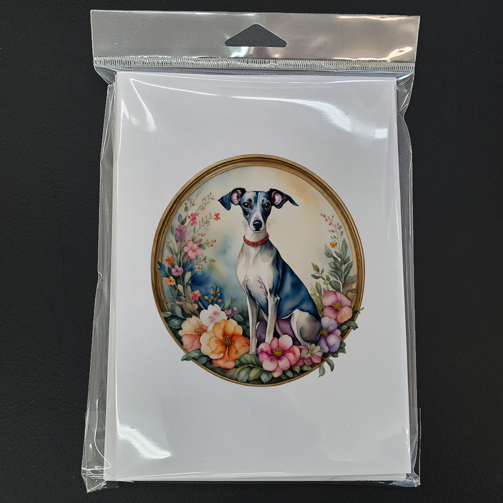 Italian Greyhound and Flowers Greeting Cards and Envelopes Pack of 8