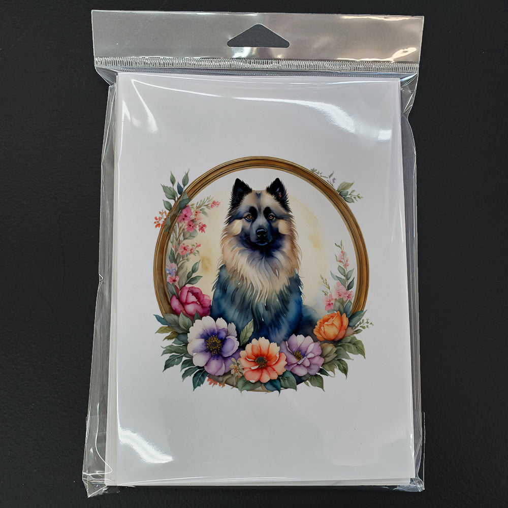 Keeshond and Flowers Greeting Cards and Envelopes Pack of 8