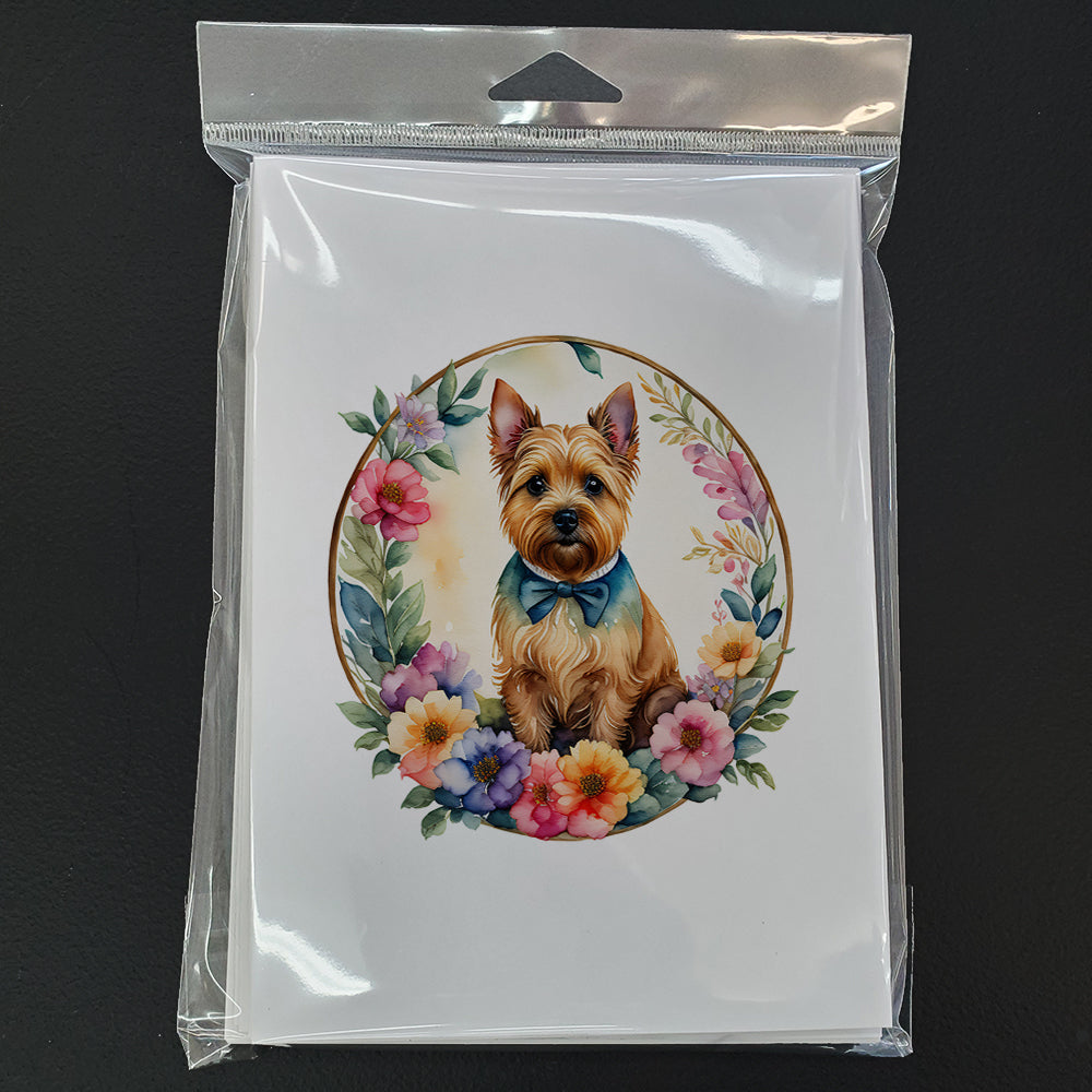 Norwich Terrier and Flowers Greeting Cards and Envelopes Pack of 8