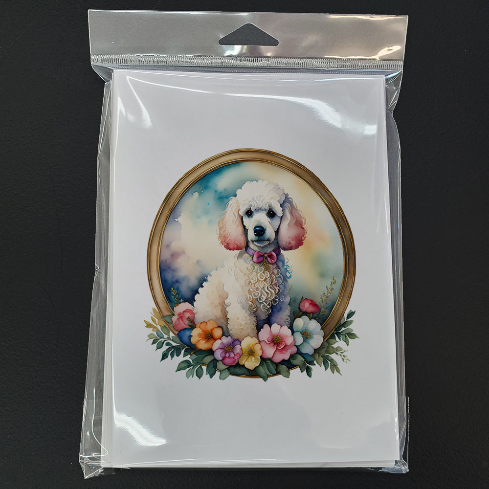 White Poodle and Flowers Greeting Cards and Envelopes Pack of 8