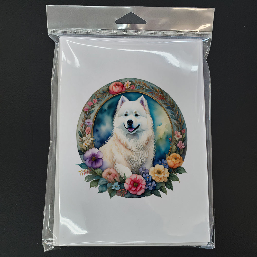 Samoyed and Flowers Greeting Cards and Envelopes Pack of 8