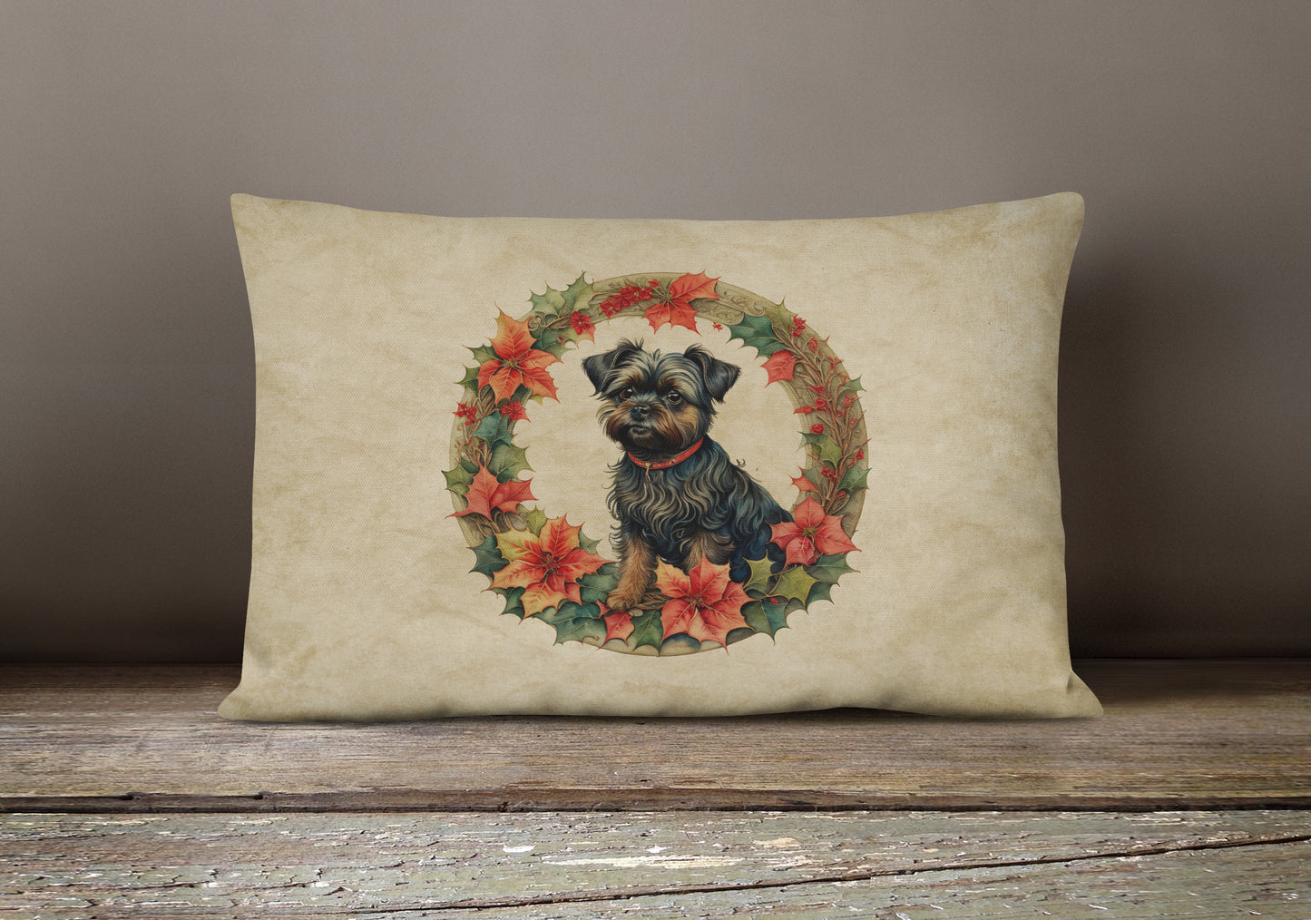 Affenpinscher Christmas Flowers Throw Pillow