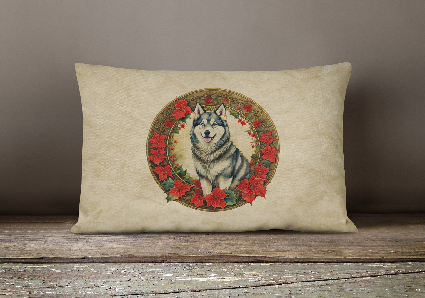 Alaskan Malamute Christmas Flowers Throw Pillow
