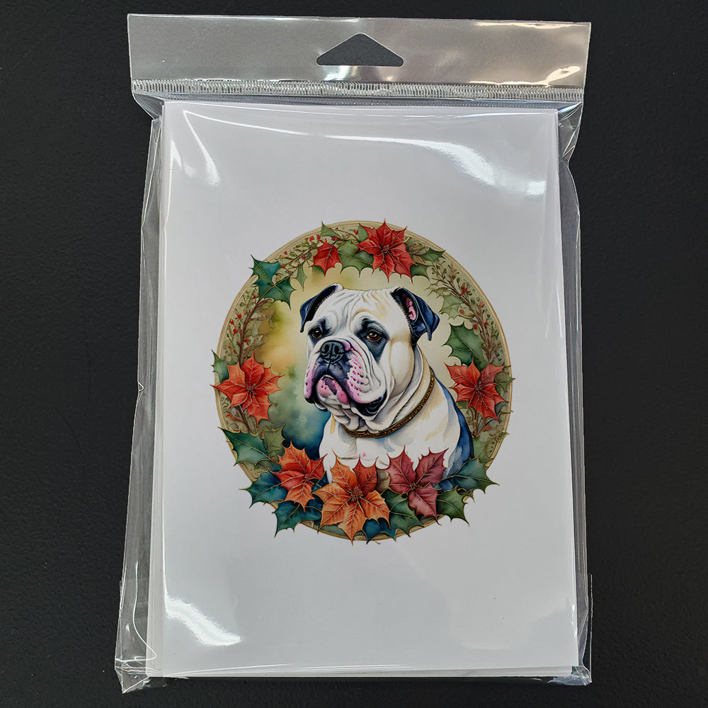 American Bulldog Christmas Flowers Greeting Cards Pack of 8