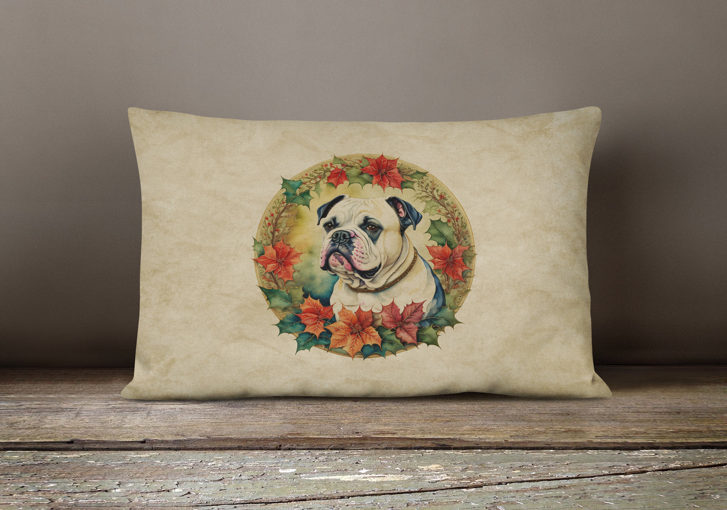 American Bulldog Christmas Flowers Throw Pillow