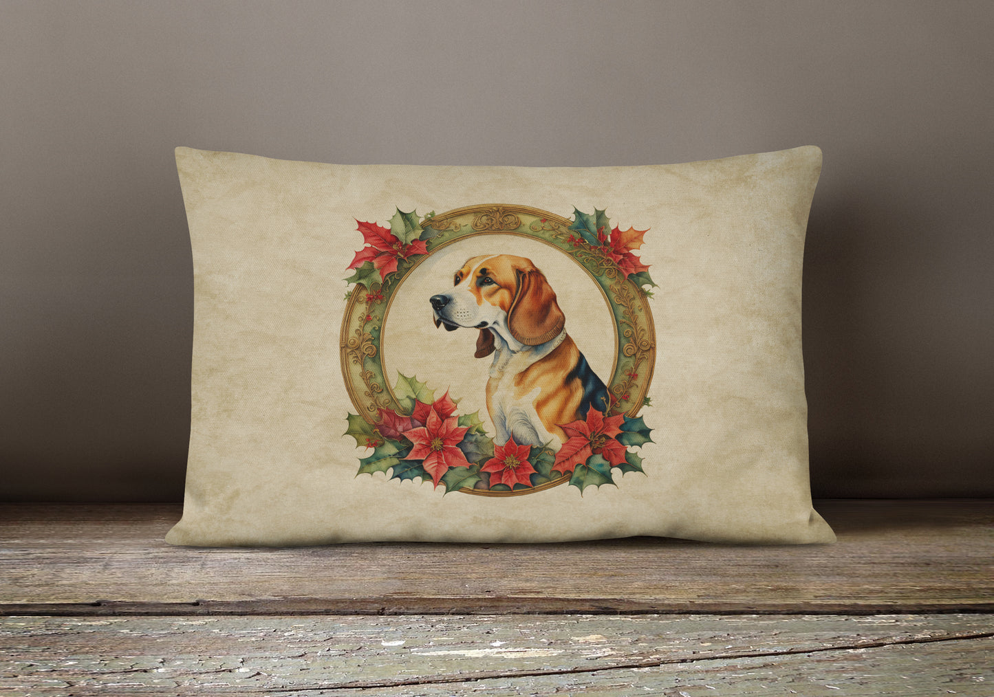 American Foxhound Christmas Flowers Throw Pillow