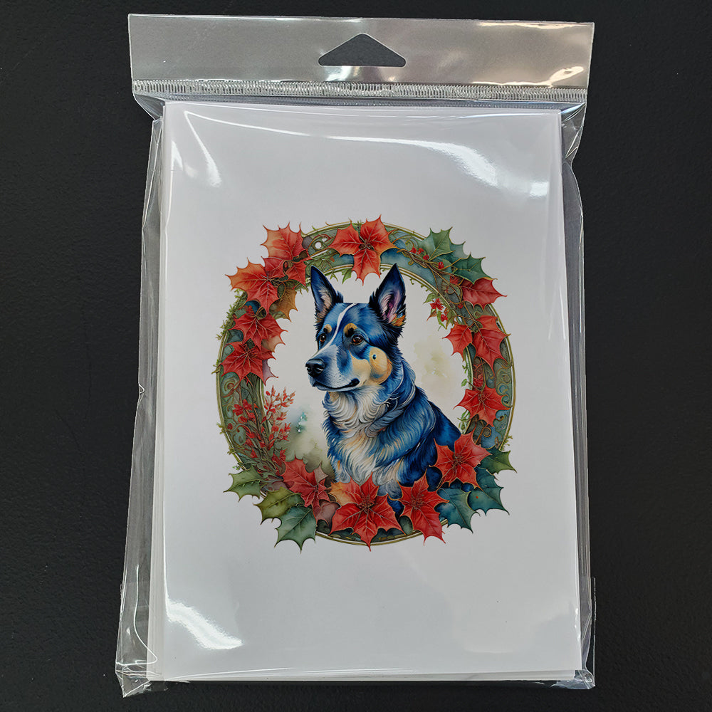 Australian Cattle Dog Christmas Flowers Greeting Cards Pack of 8
