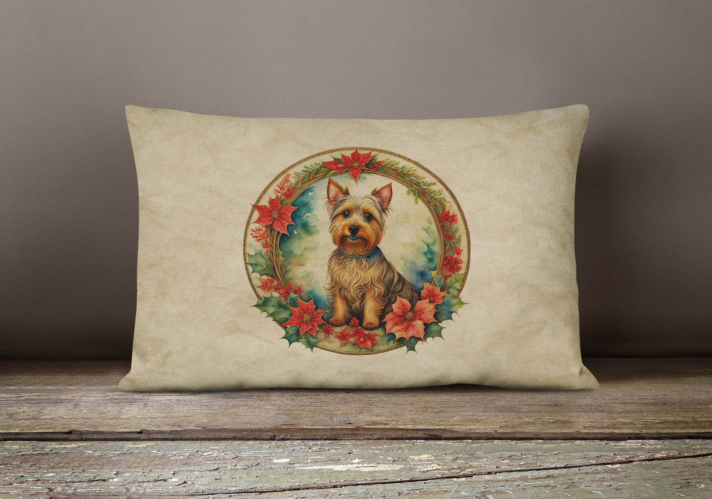 Australian Terrier Christmas Flowers Throw Pillow