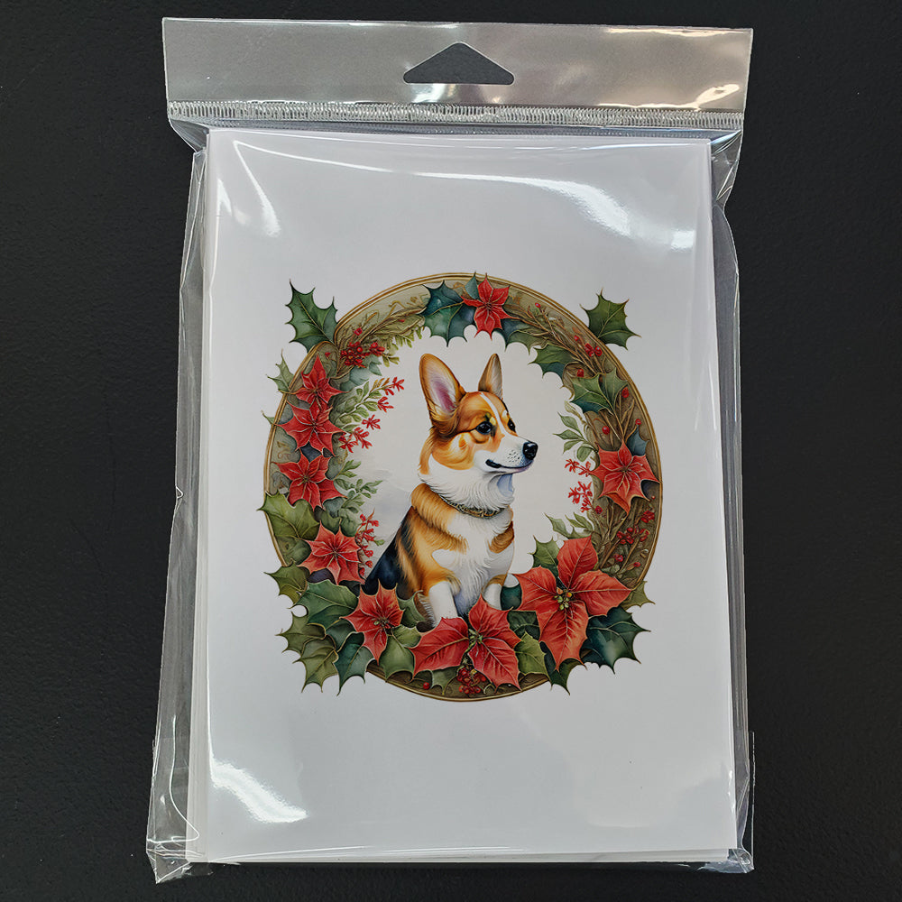 Corgi Christmas Flowers Greeting Cards Pack of 8