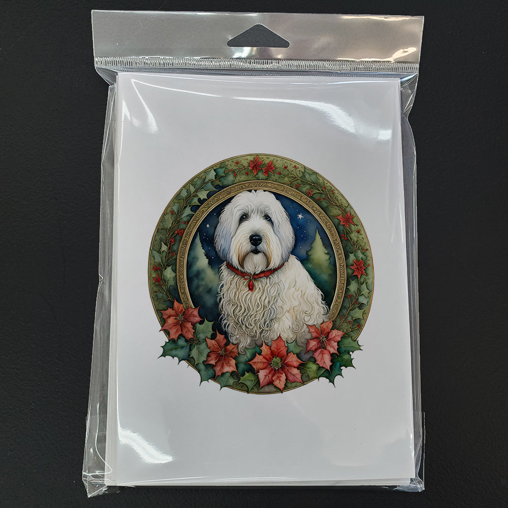 Old English Sheepdog Christmas Flowers Greeting Cards Pack of 8
