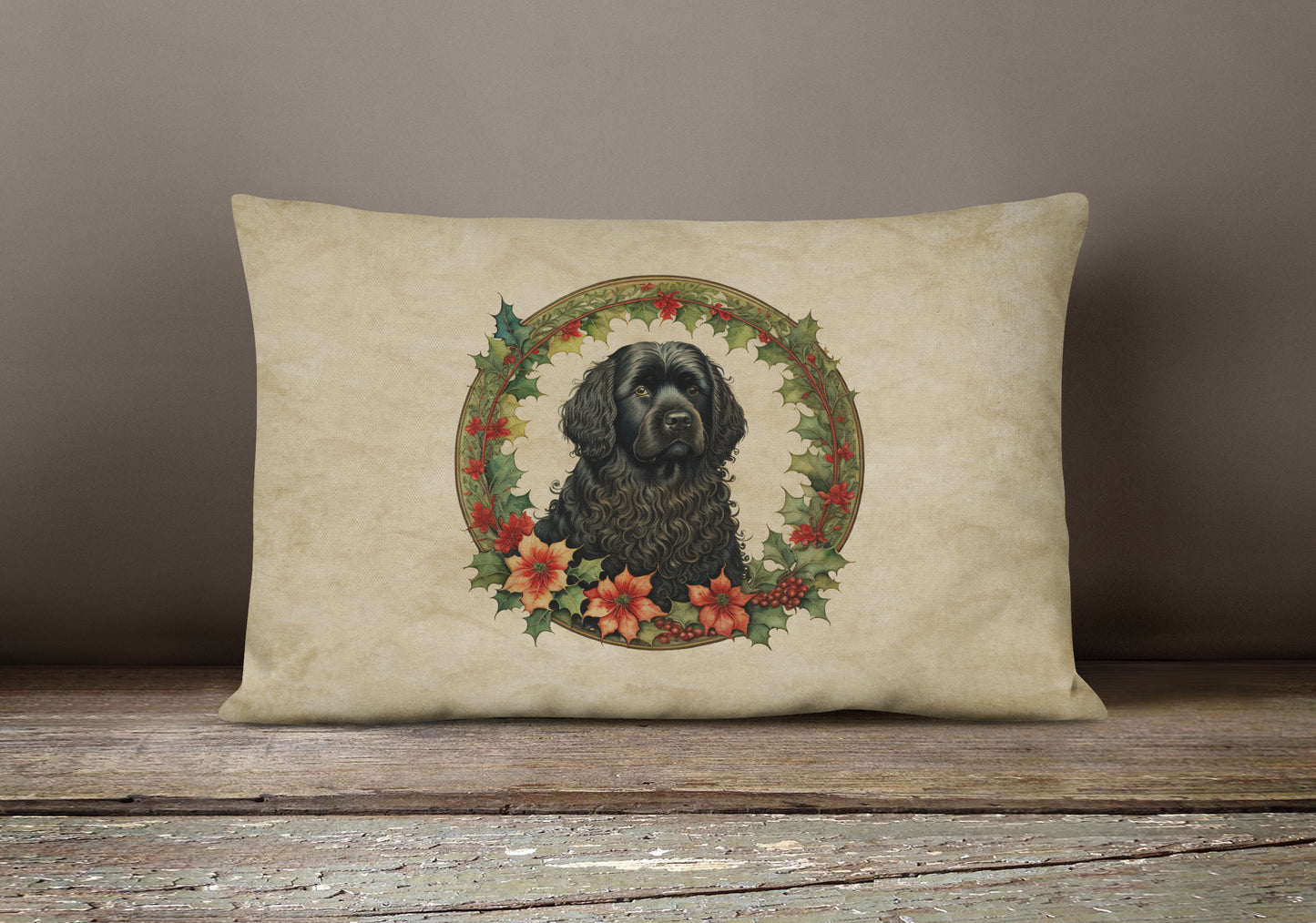 Puli Christmas Flowers Throw Pillow