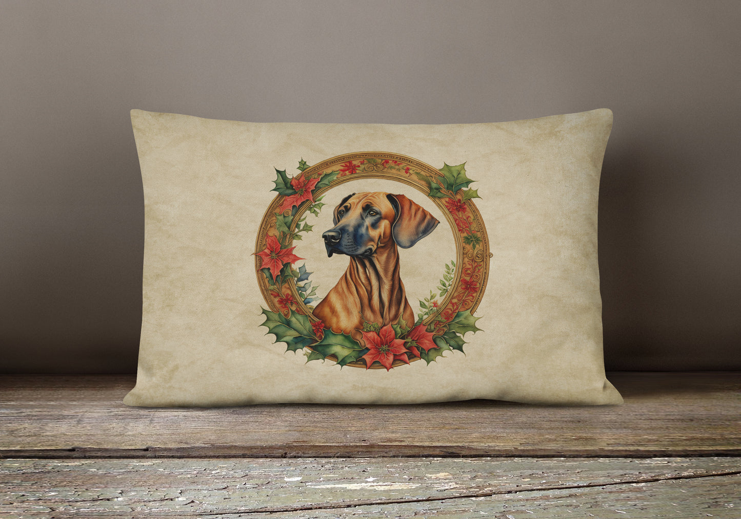 Rhodesian Ridgeback Christmas Flowers Throw Pillow