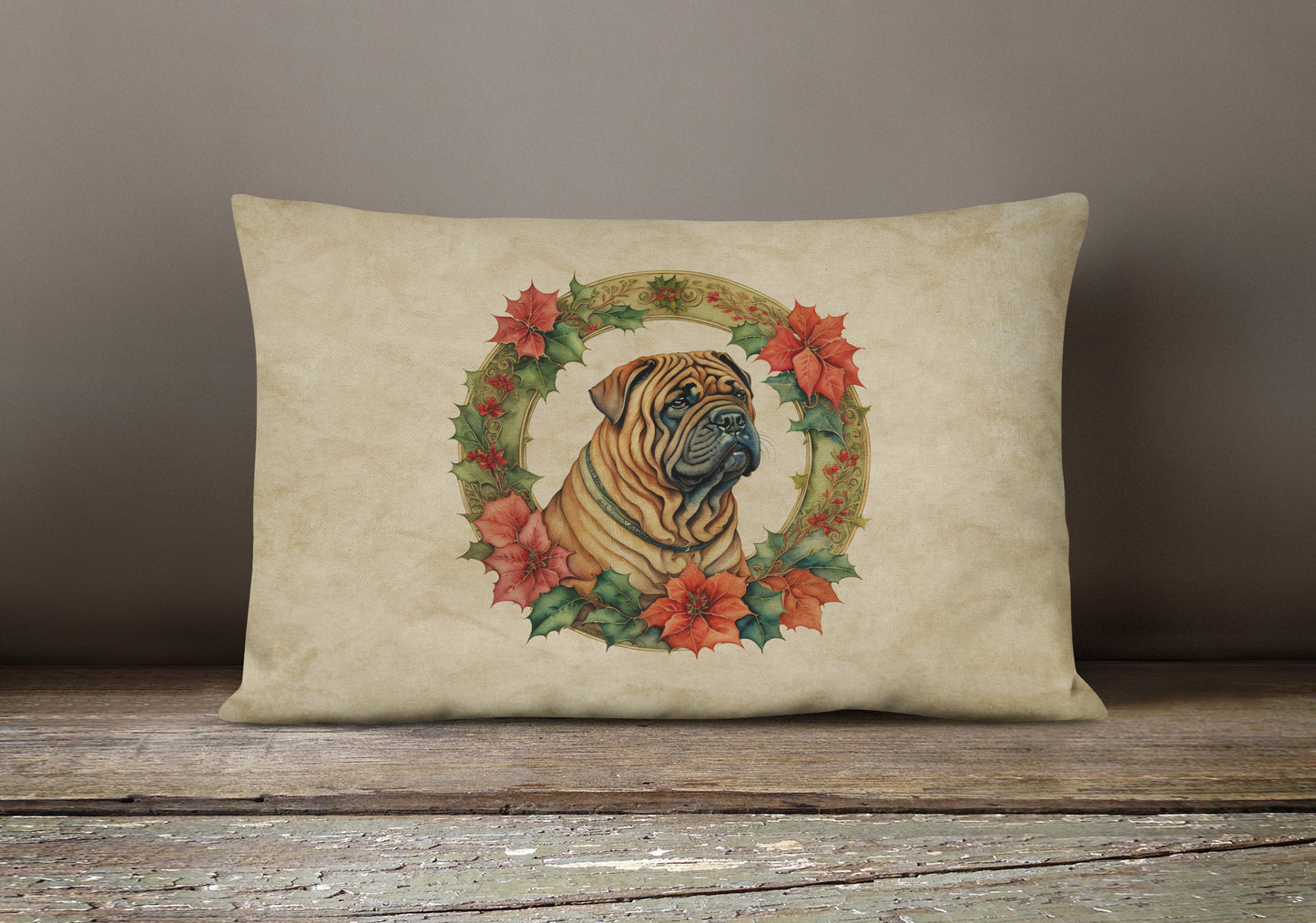 Shar Pei Christmas Flowers Throw Pillow
