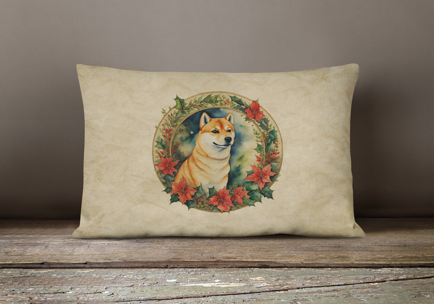 Shiba Inu Christmas Flowers Throw Pillow