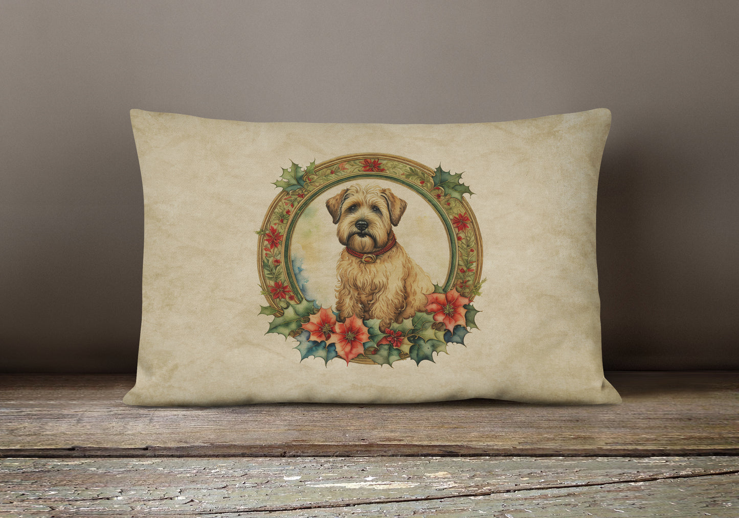 Wheaten Terrier Christmas Flowers Throw Pillow