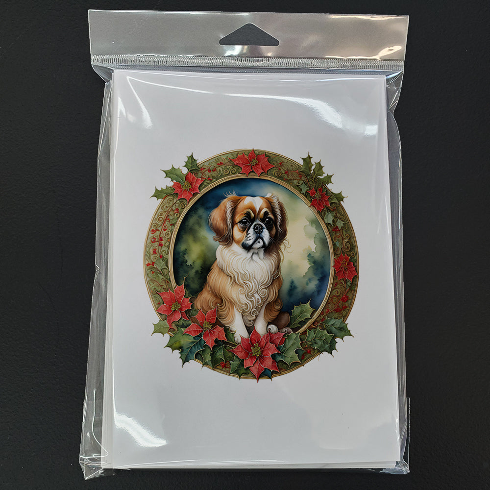 Tibetan Spaniel Christmas Flowers Greeting Cards Pack of 8