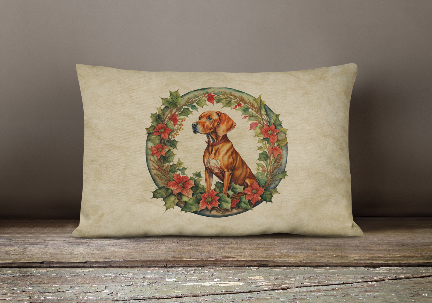 Vizsla Christmas Flowers Throw Pillow