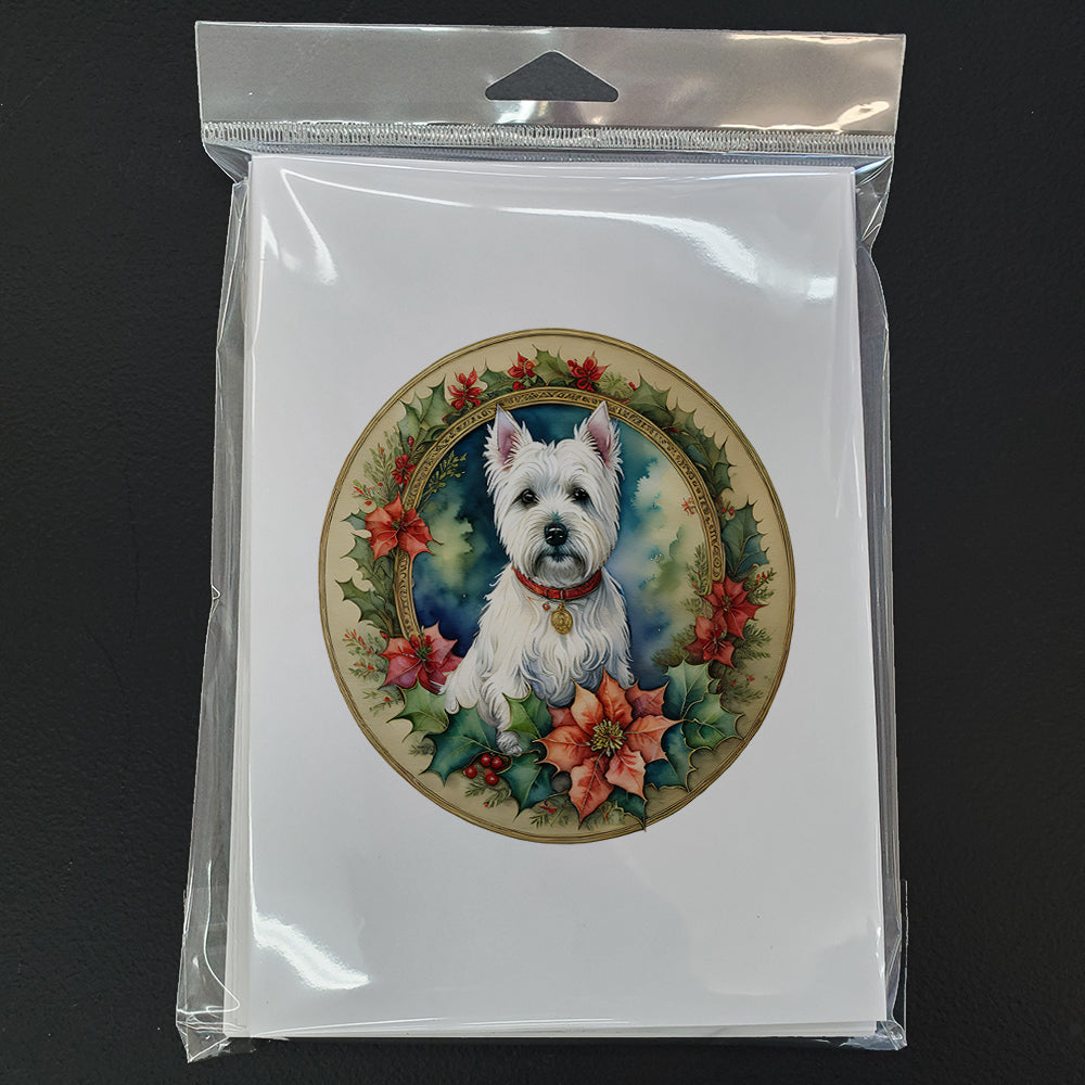 Westie Christmas Flowers Greeting Cards Pack of 8