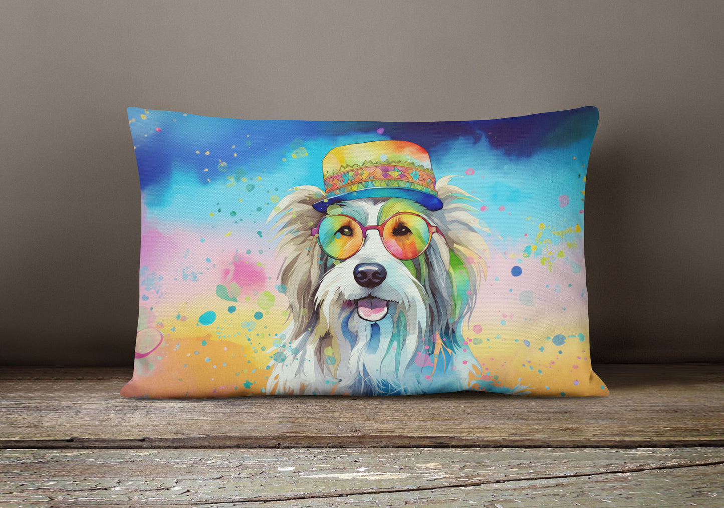Bearded Collie Hippie Dawg Throw Pillow