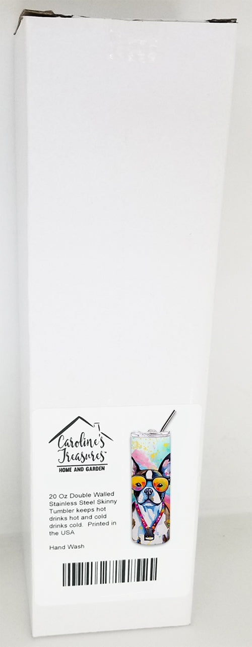 Boston Terrier Hippie Dawg Stainless Steel Skinny Tumbler