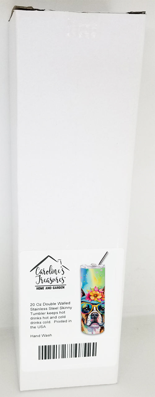 Boston Terrier Hippie Dawg Stainless Steel Skinny Tumbler