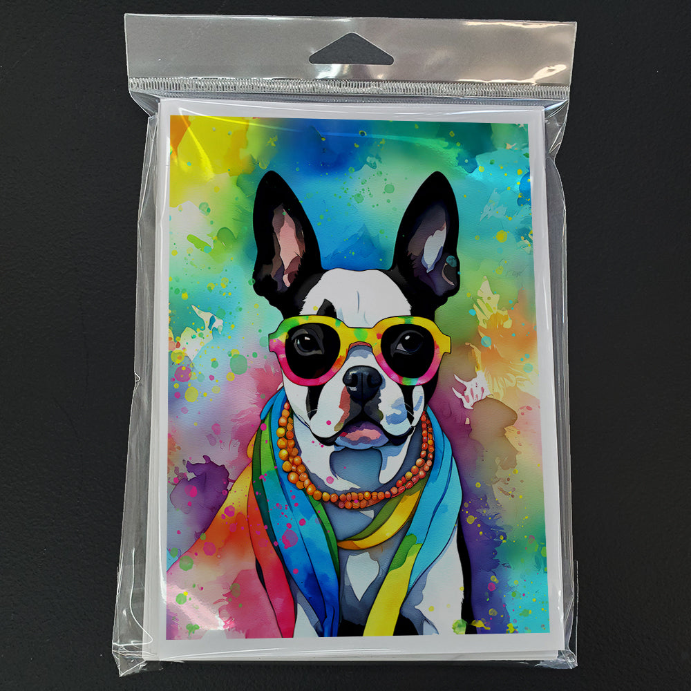 Boston Terrier Hippie Dawg Greeting Cards Pack of 8