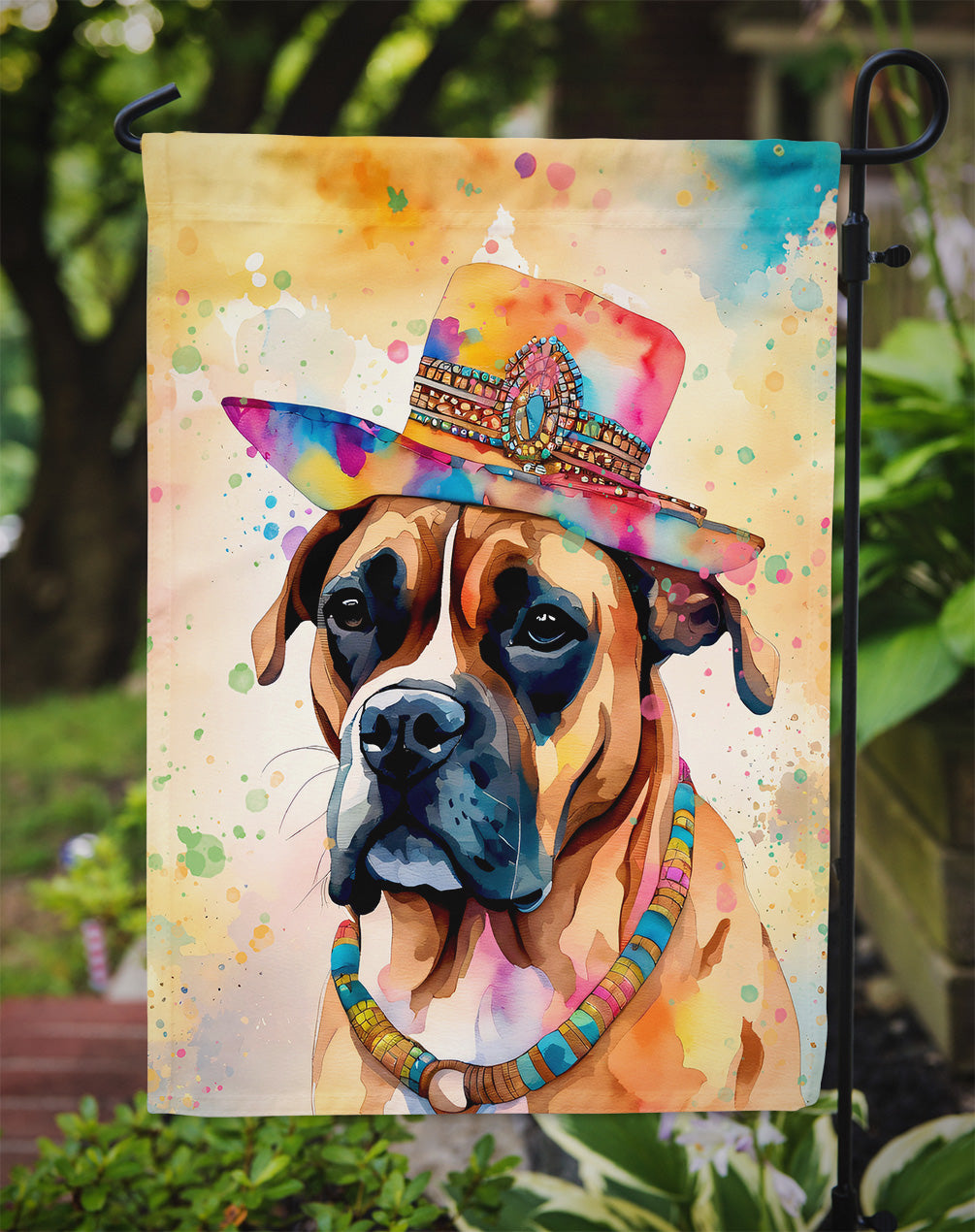 Boxer Hippie Dawg Garden Flag