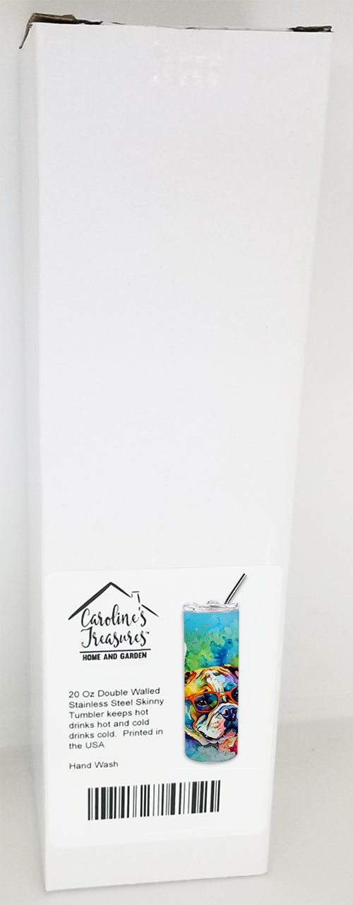 English Bulldog Hippie Dawg Stainless Steel Skinny Tumbler