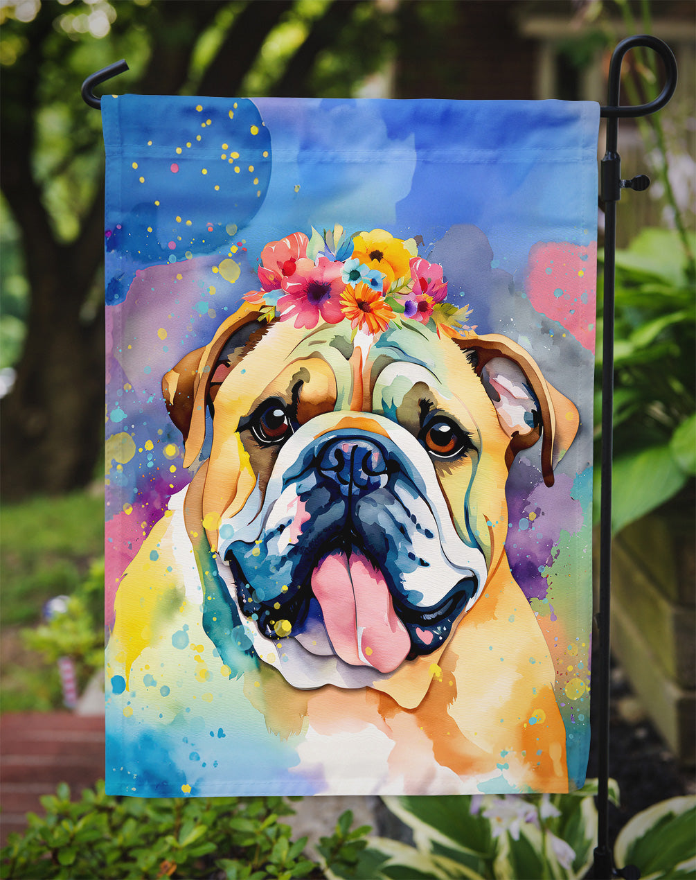 English Bulldog Hippie Dawg Garden Flag