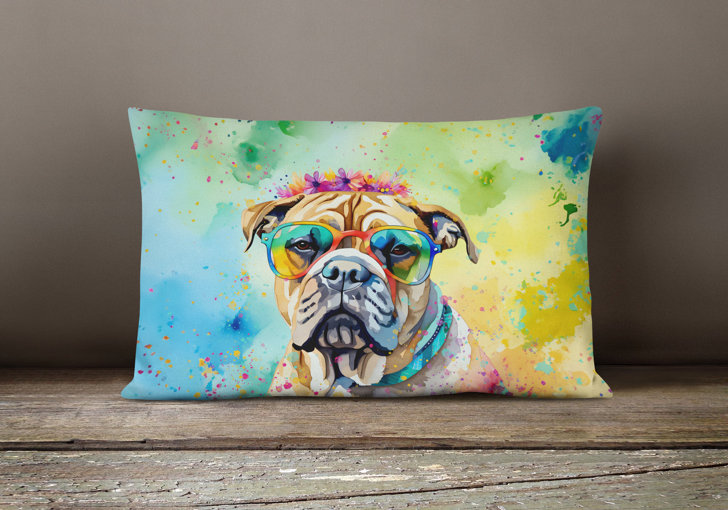 Bullmastiff Hippie Dawg Throw Pillow